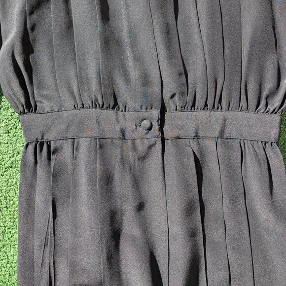 VTG Black Silk Charles Bianco Italian Collection Blouson Pleated Midi Dress EUC - Picture 6 of 6